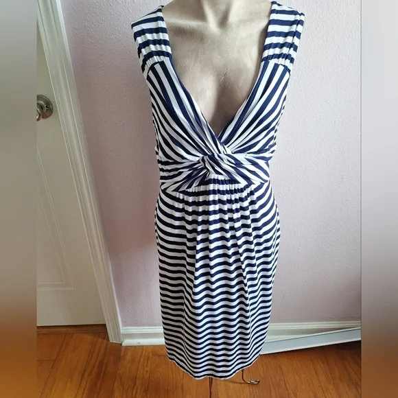 SPENSE Tank Dress Stretchy Casual Blue & White Stripes-Large - Picture 2 of 10